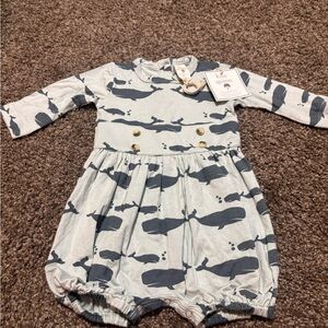 Kate Quinn Whale Print Bubble Romper 3-6M NWT Bamboo